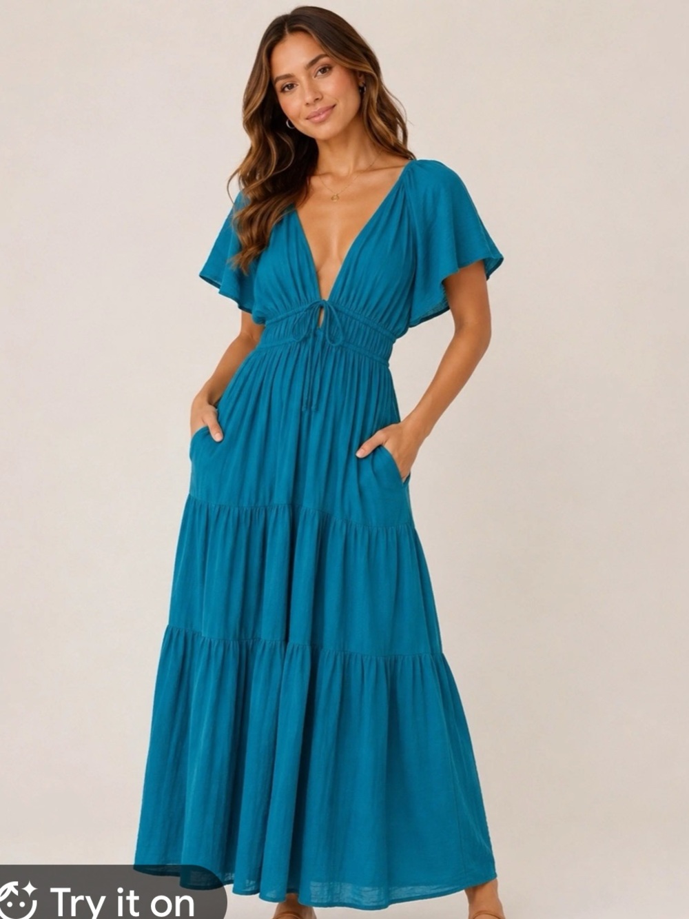 Young Fabulous & Broke Teal V-Neck Tiered Maxi Dress